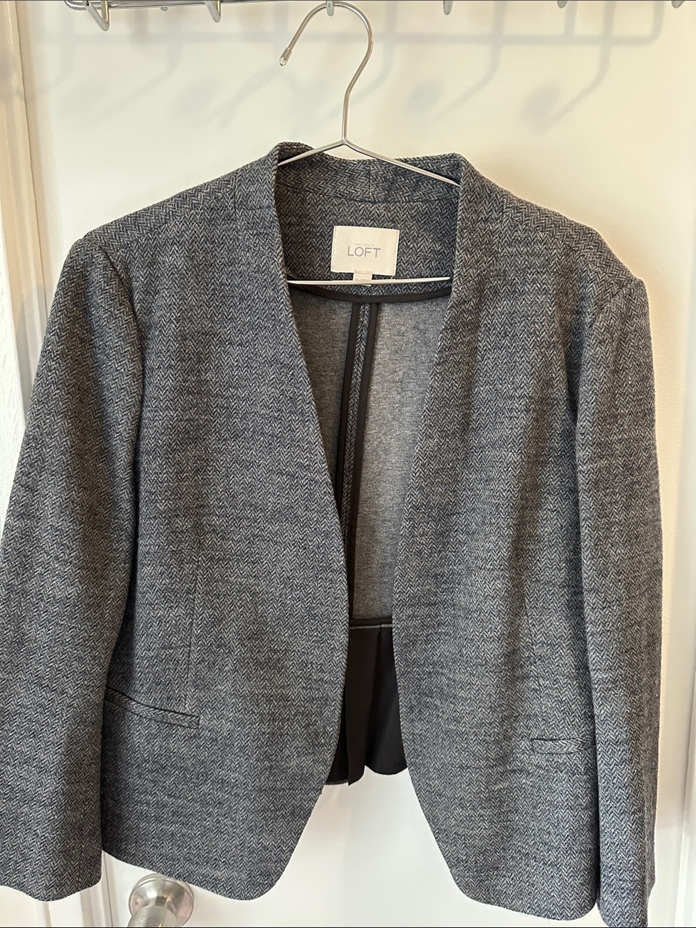 LOFT Gray Herringbone Open-Front Blazer